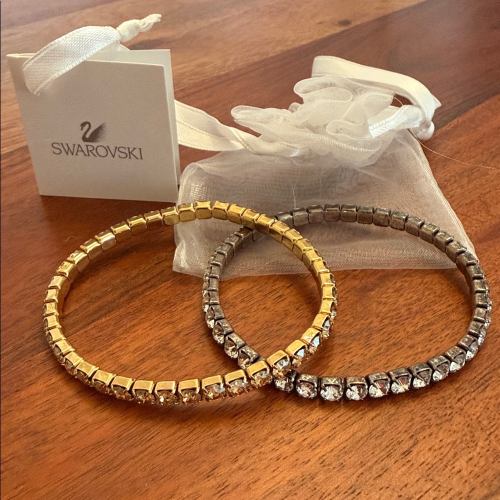 Swarovski Gold and Silver Tone Crystal Bracelets Set of 2